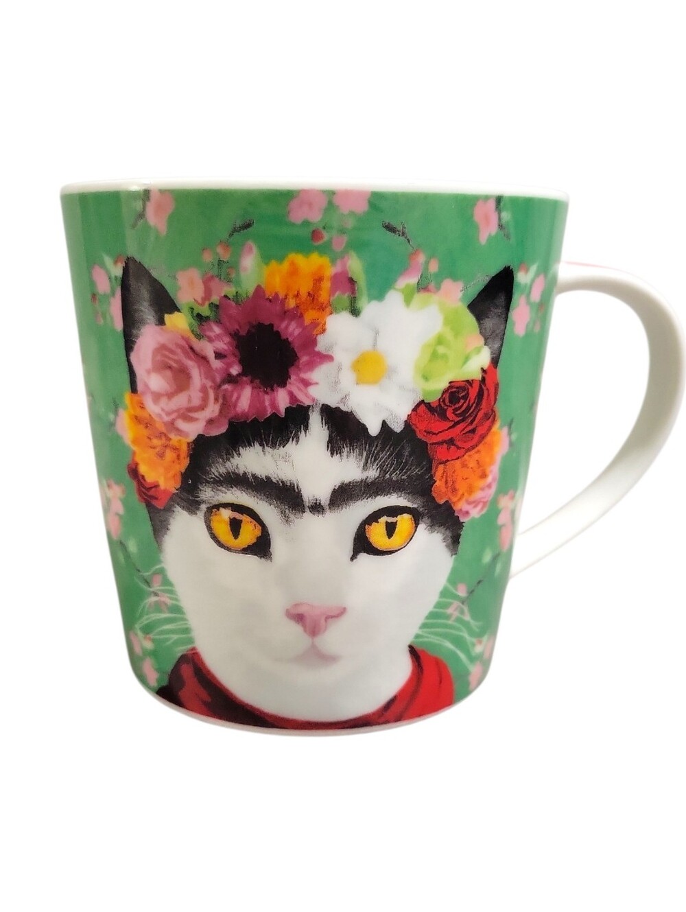 Paperproducts Design Cat Mug Frida Kahlo Floral Crown Bone China Coffee Cup EUC